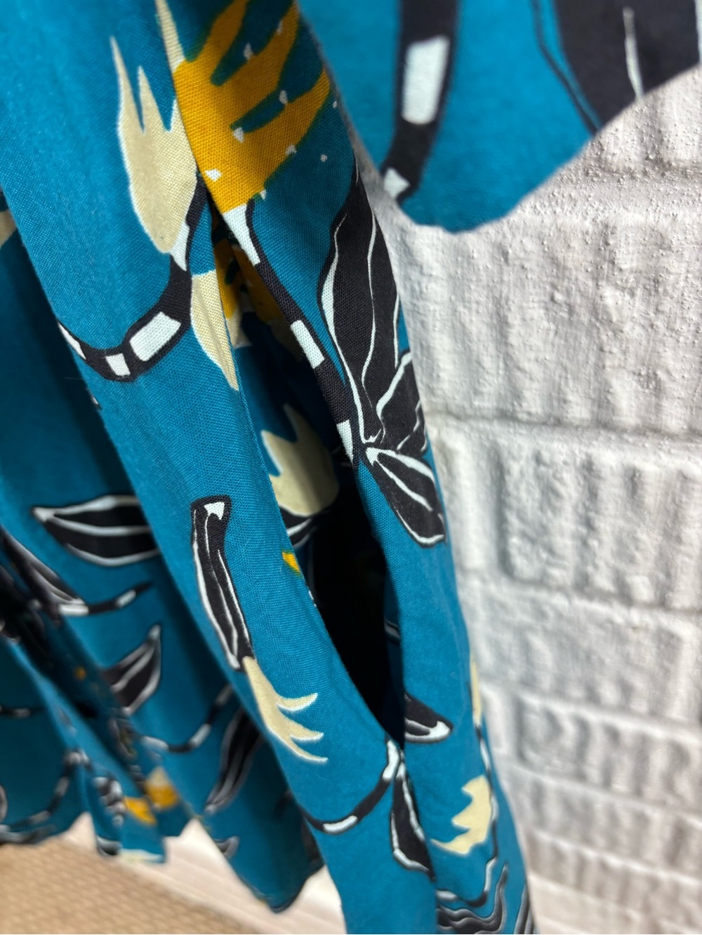Zuri Kenya Dress Womens XS Turquoise Blue Yellow Floral Cotton Shirt Dress - Picture 3 of 5